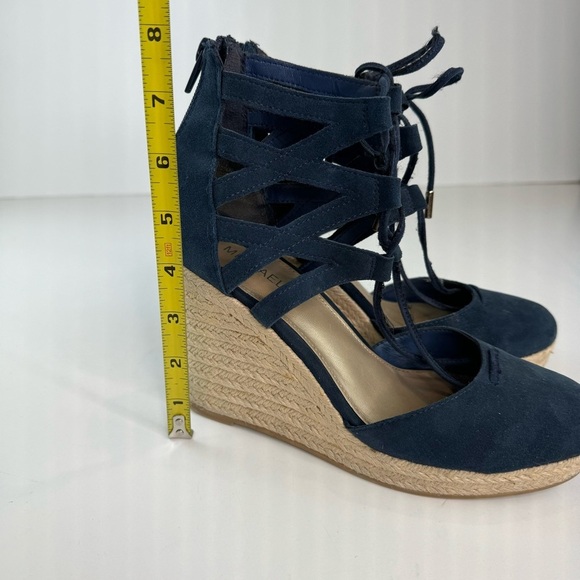 Michael Kors Shondra Blue Suede Leather Lace Up Wedge Espadrille - Picture 13 of 15